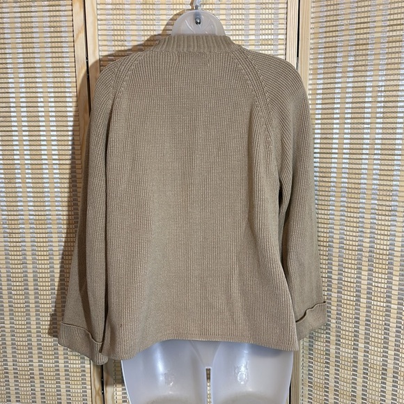 Ms Casuals Vintage 1990s Tan Mock Turtleneck Loose Knit Cardigan Sweater Small - Picture 10 of 16